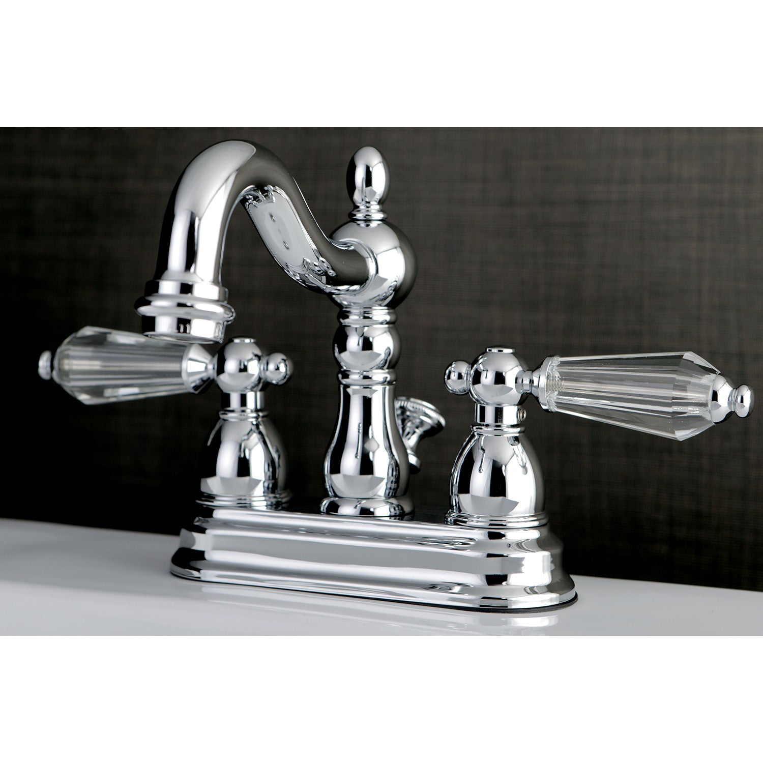Kingston Heirloom KB1601WLL - Wilshire Double-Handle 3-Hole Deck Mount 4-Inch Centerset Bathroom Faucet with Pop-Up Drain, Polished Chrome — thumbnail 3